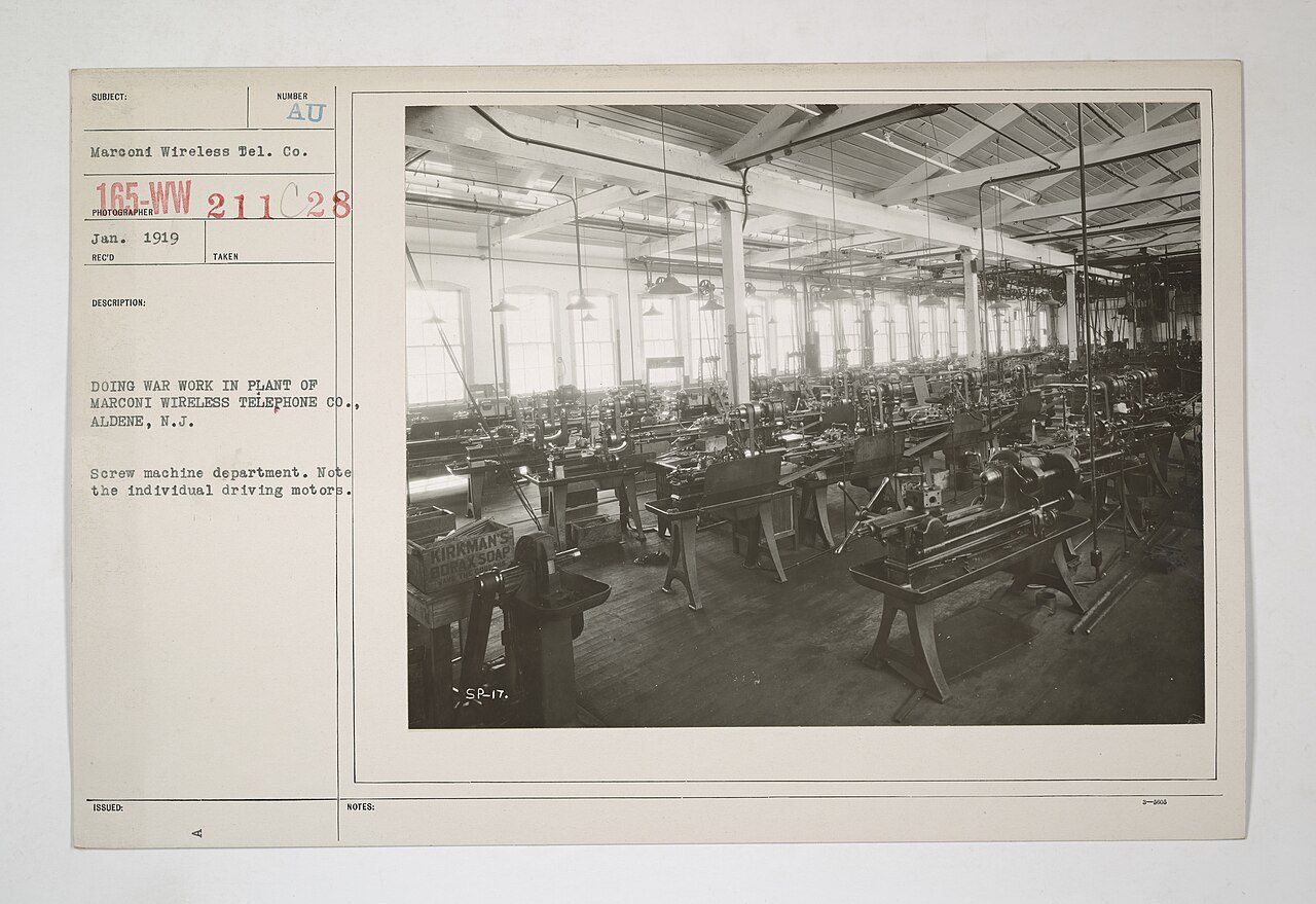 Industries of War - Machinery - Engines - Doing war work in plant of Marconi Wireless Telephone Co., Aldene, New Jersey…