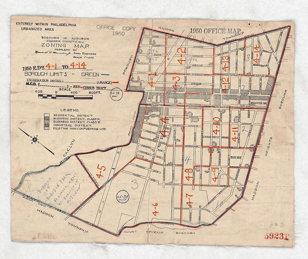 1950 Census Enumeration District Maps - New Jersey (NJ) - Camden County - Audubon - ED 4-1 to 14
