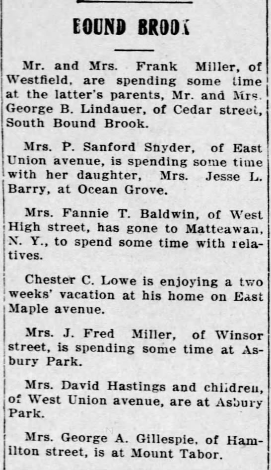 Bound Brook in The Courier-News of Bridgewater, New Jersey on 24 August 1911