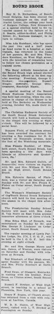 Bound Brook in The Courier-News of Bridgewater, New Jersey on 30 September 1913