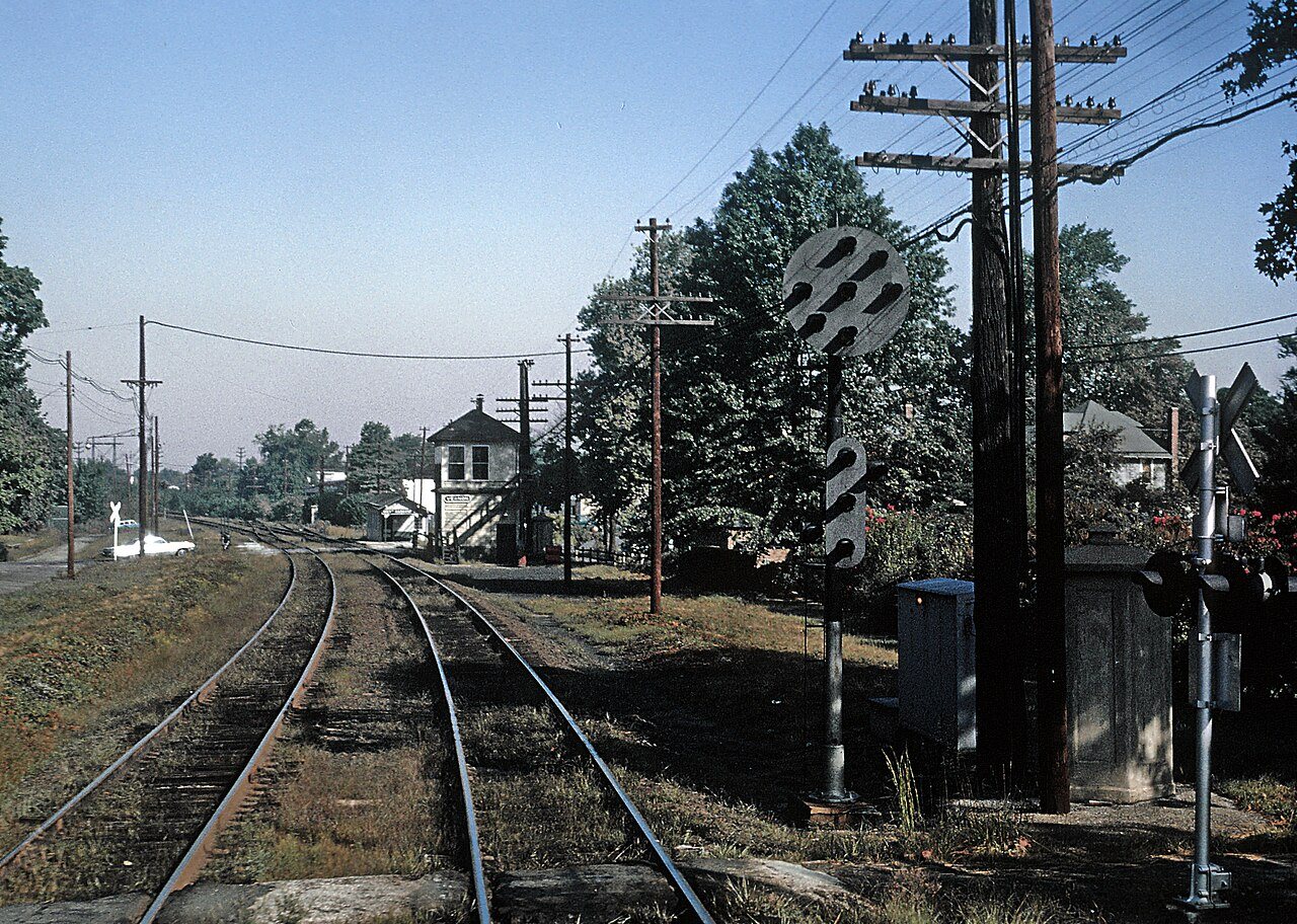 Haddonfield Junction from cab of PRSL train, September 1965