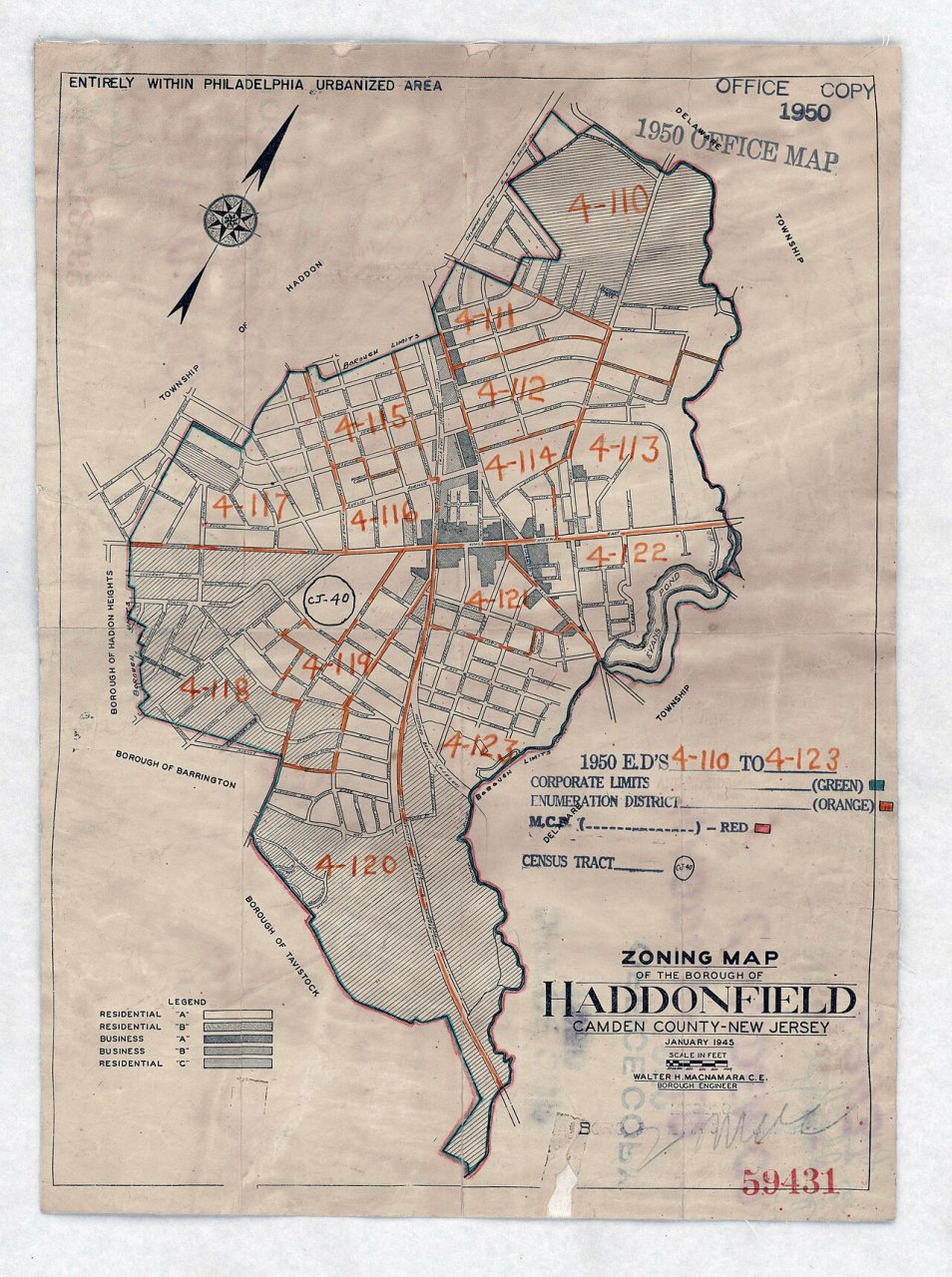 1950 Census Enumeration District Maps - New Jersey (NJ) - Camden County - Haddonfield - ED 4-110 to 123