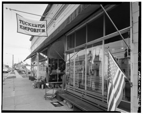 DETAIL OF FACADE LOOKING NORTHWEST - Tuckerton Emporium, West Main and Water Streets
