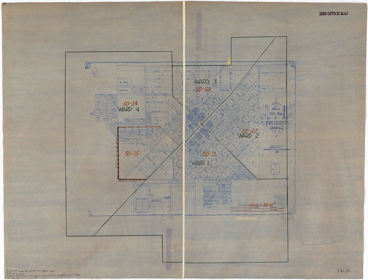 1950 Census Enumeration District Maps - Arkansas - Nevada County - Prescott - ED AR 50-11 to 15