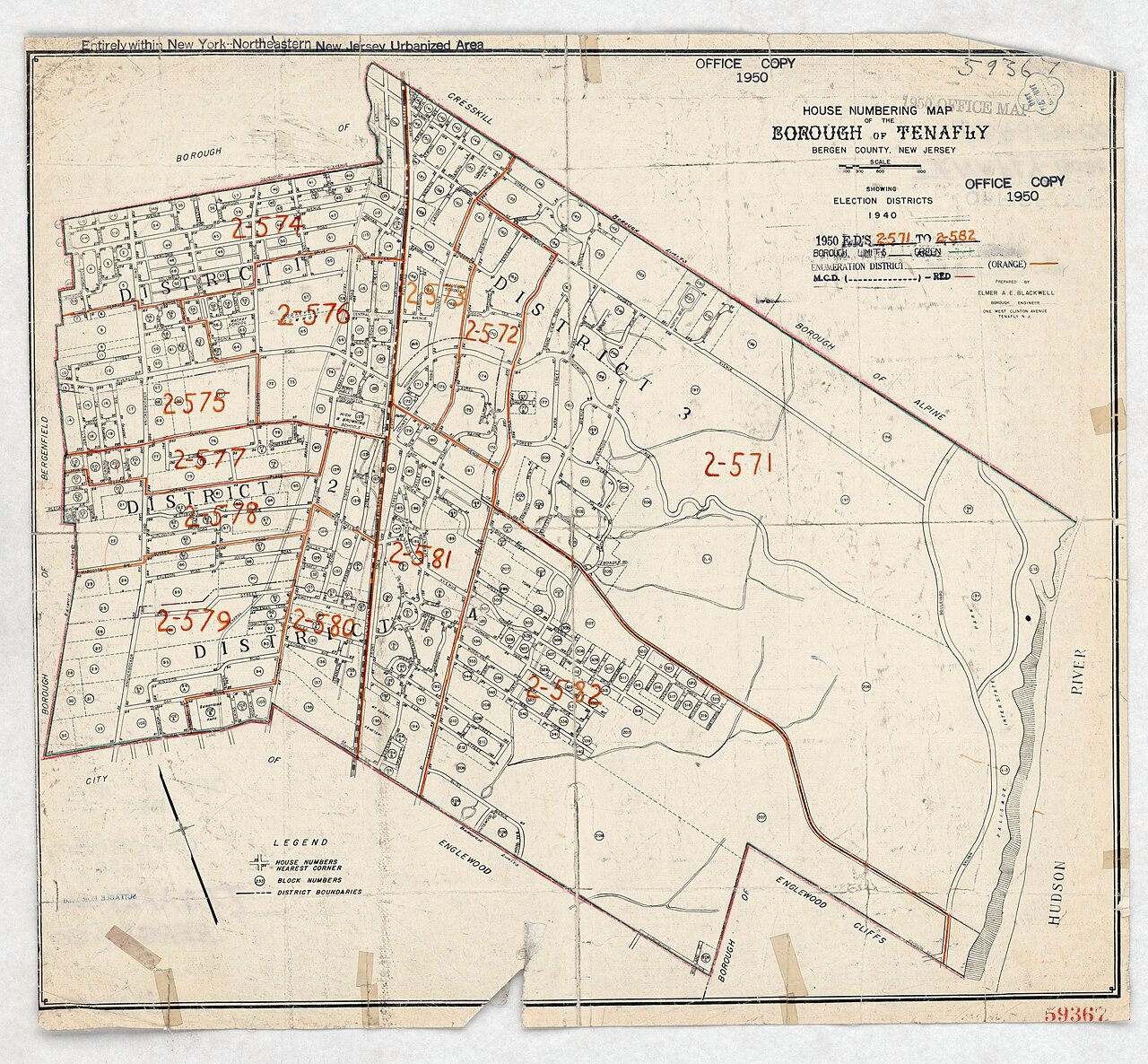1950 Census Enumeration District Maps - New Jersey (NJ) - Bergen County - Tenafly - ED 2-571 to 582