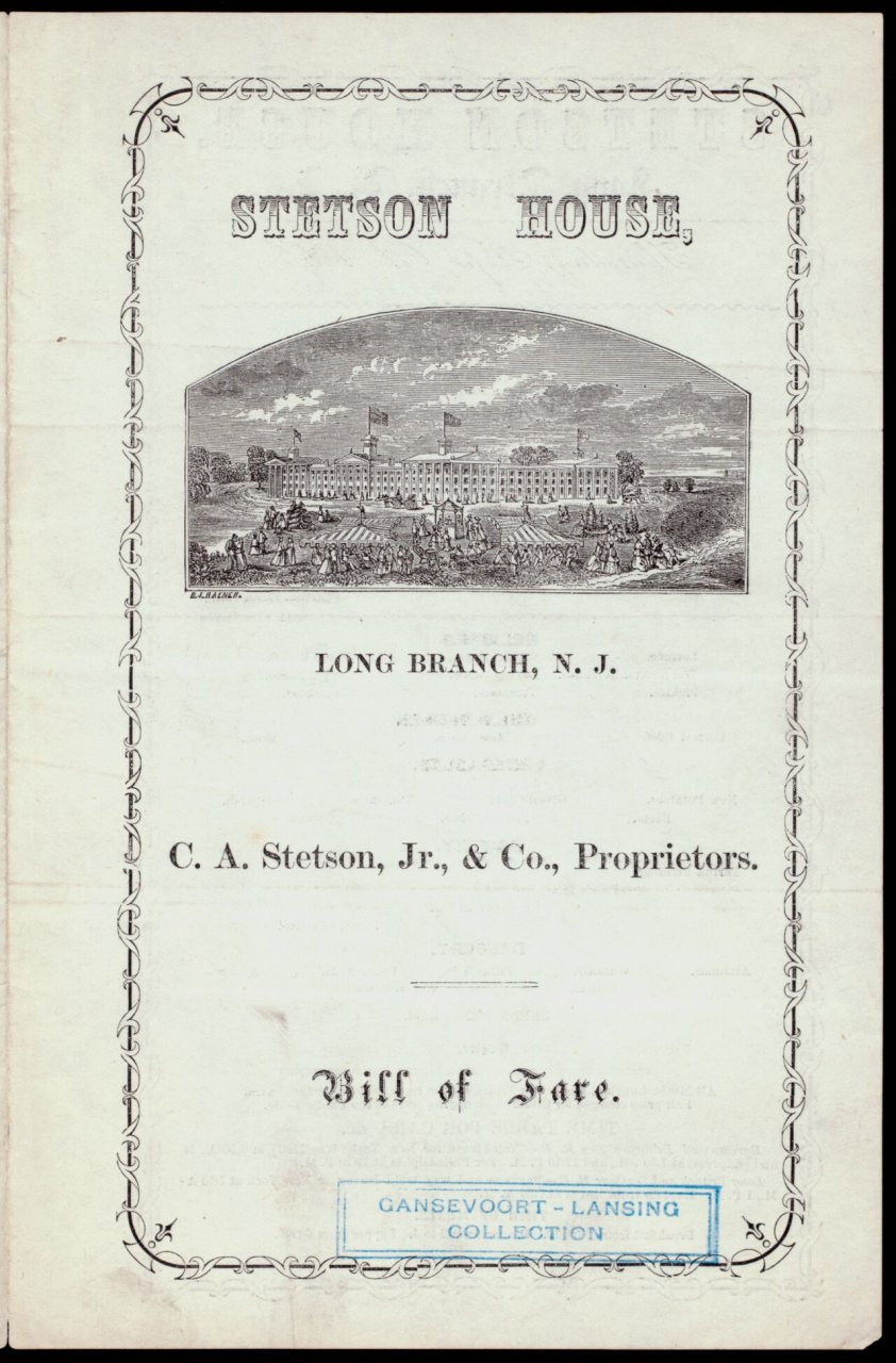 DAILY DINNER MENU (held by) STETSON HOUSE (at) "LONG BRANCH, NJ" (HOTEL)
