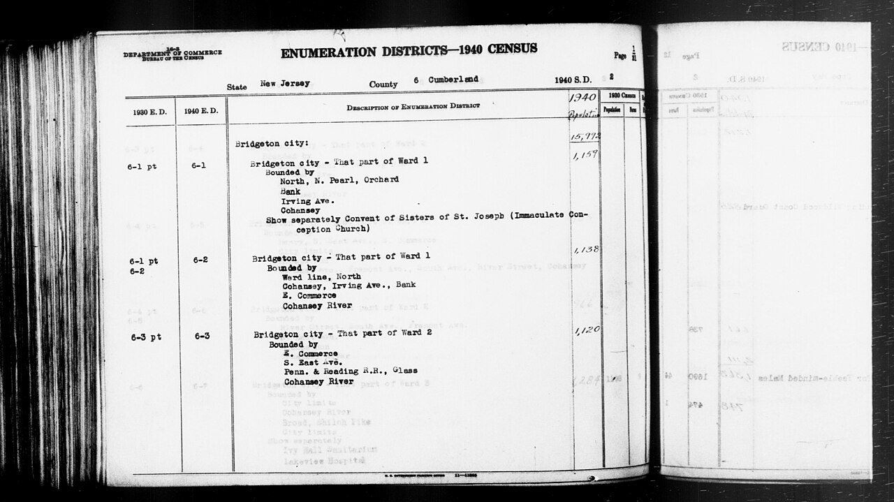 1940 Census Enumeration District Descriptions - New Jersey - Cumberland County - ED 6-1, ED 6-2, ED 6-3