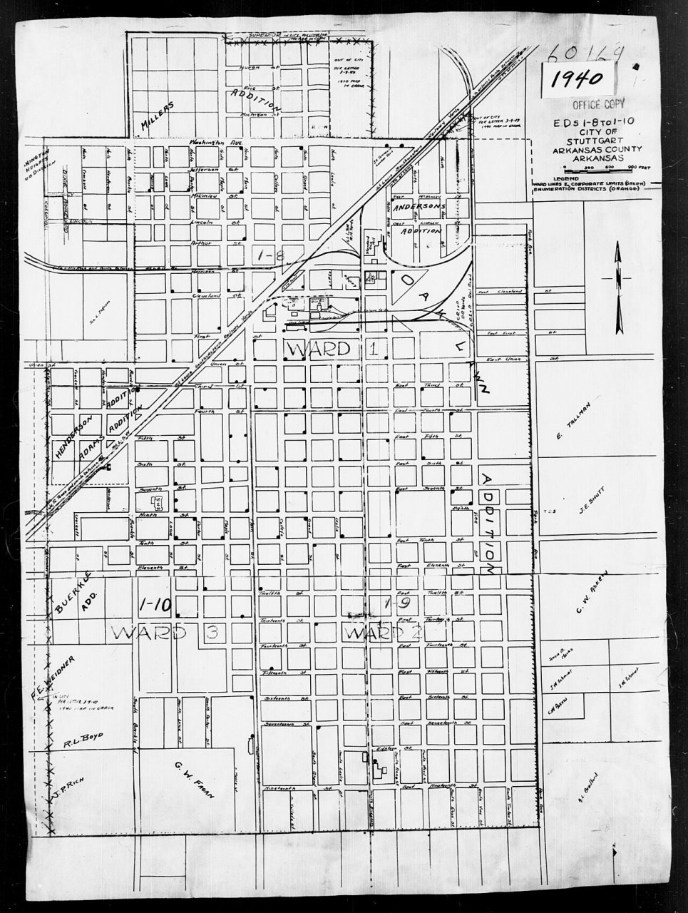 1940 Census Enumeration District Maps - Arkansas - Arkansas County - Stuttgart - ED 1-8, ED 1-9, ED 1-10