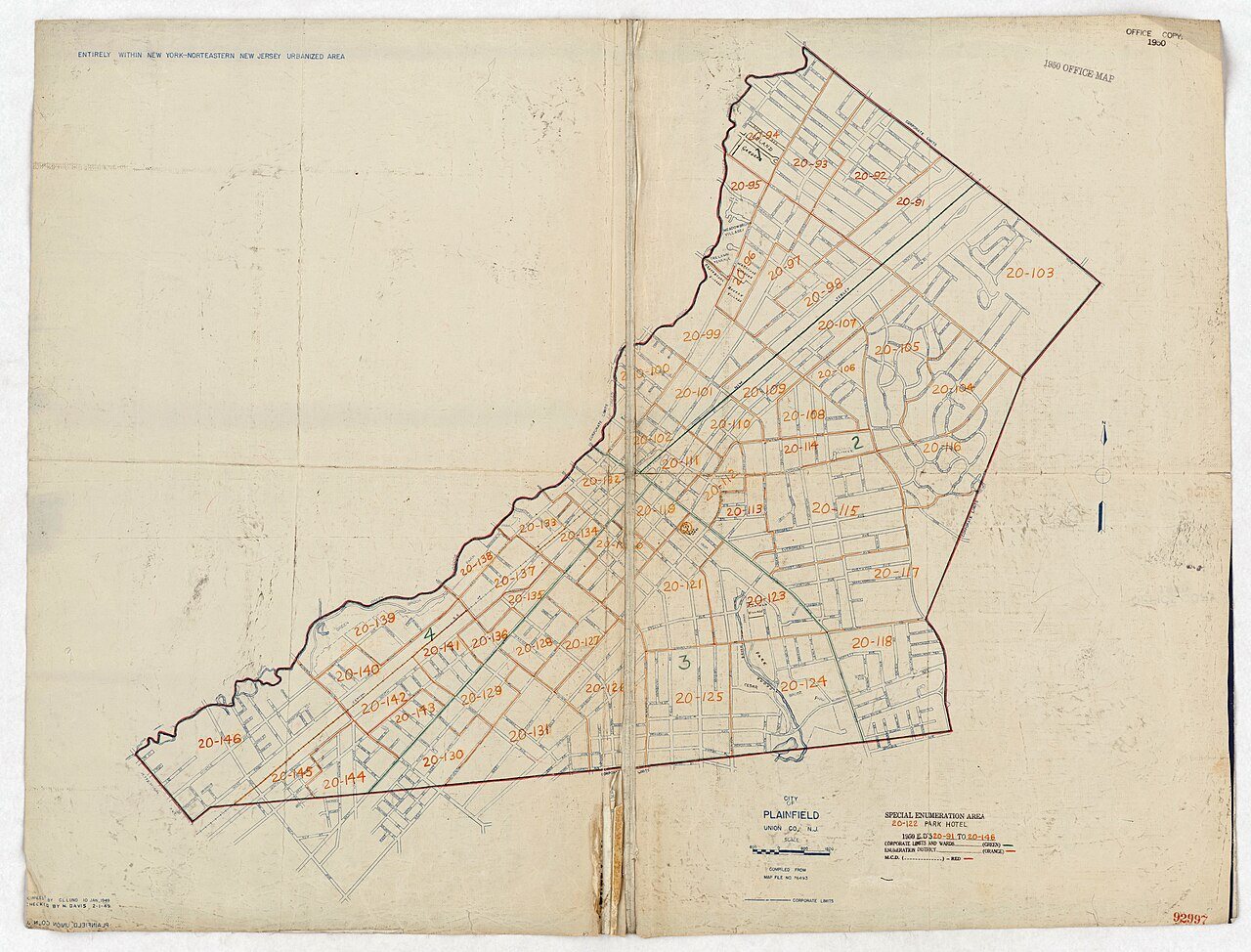1950 Census Enumeration District Maps - New Jersey (NJ) - Union County - Plainfield - ED 20-91 to 146