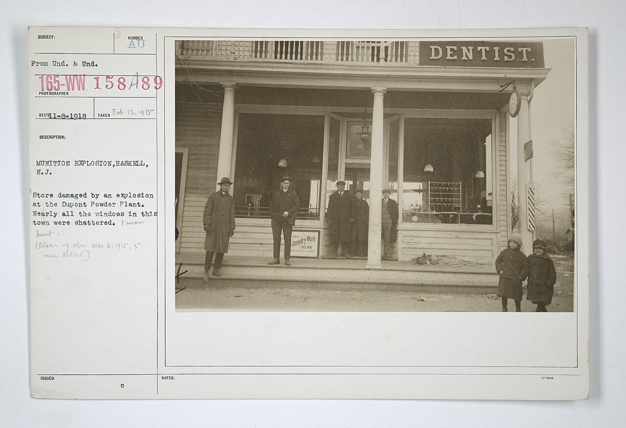 Enemy Activities - Destruction by Enemy in U.S. - Munition explosion, Haskell, New Jersey. Store damaged by an explosio…