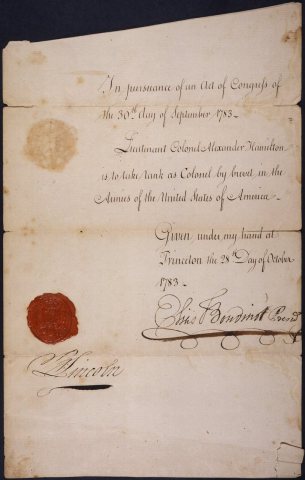 Alexander Hamilton's commission to take rank as Colonel