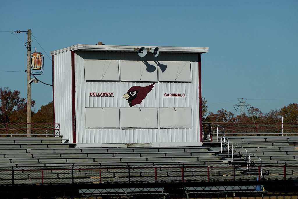 The stands and press box at the football stadium where the Dollarway High School Cardinals team plays