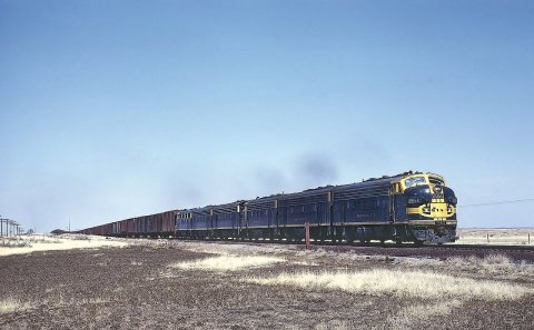 ATSF F9A 286C (6 F-units) neare Elida, New Mexico (Carlsbad District) on March 24, 1967
