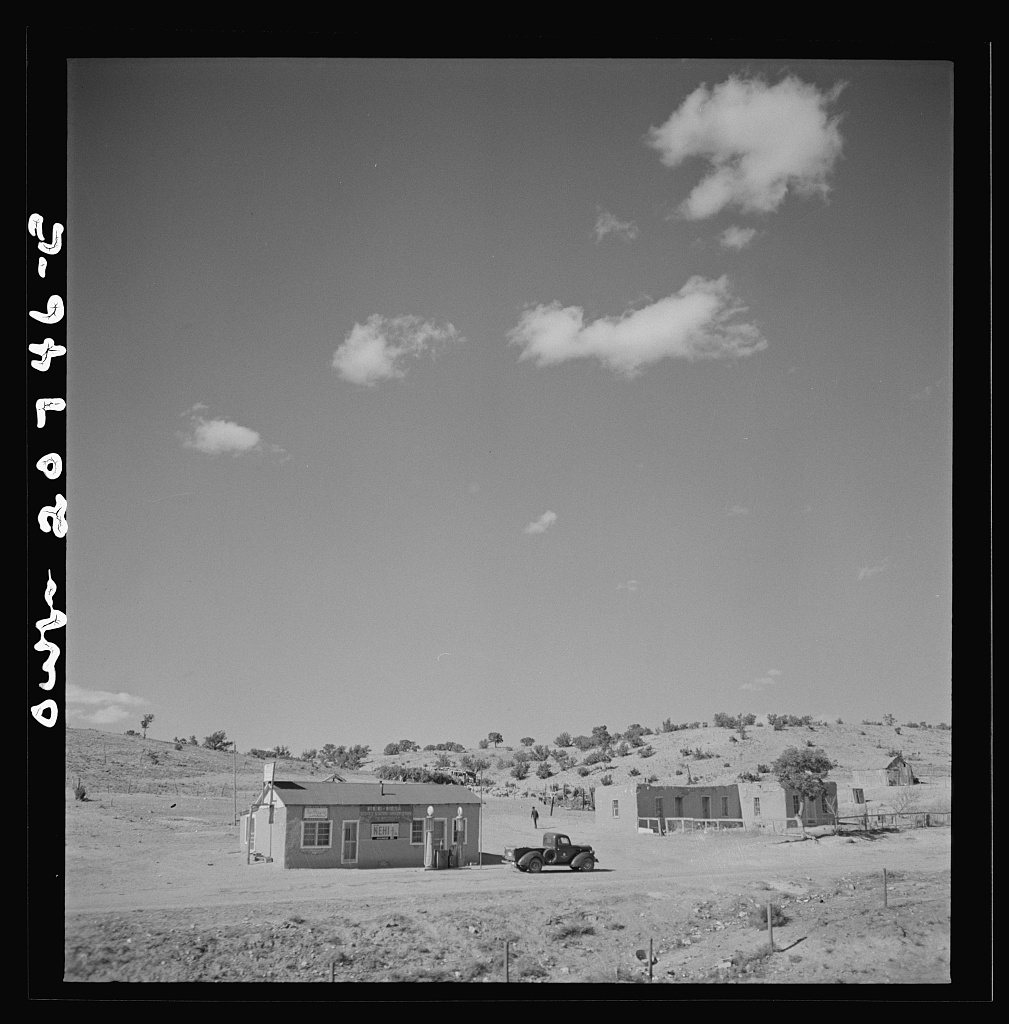 Mountainair, New Mexico. Going down the mountain on the Atchison, Topeka and Santa Fe Railroad, between Vaughn and Bele…