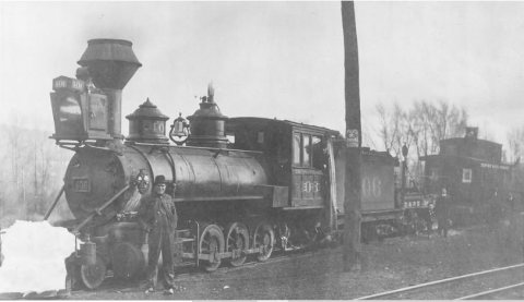 D&RG 406, Class 70, with flanger and caboose, at Chama, 1907. Friends of C&TS collection