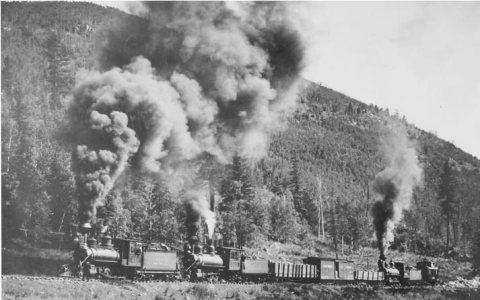 Denver & Rio Grande RR 221, 411 and 401 with eastbound freight at Lobato, NM