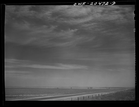 Untitled photo, possibly related to: Fort Sumner (vicinity), New Mexico. Landscape along the Atchison, Topeka and Santa…