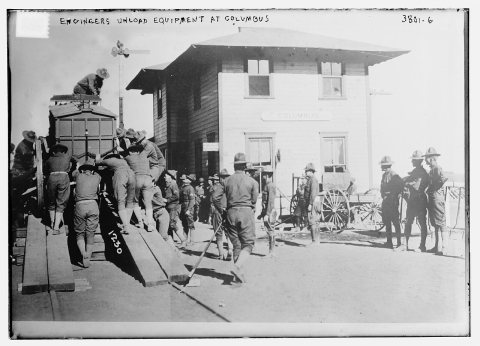 Engineers unload equipment at Columbus, (New Mexico)
