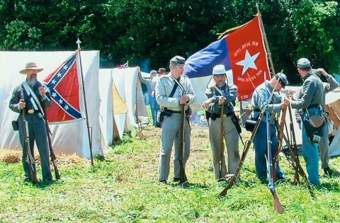 Reenactor confederates in camp
