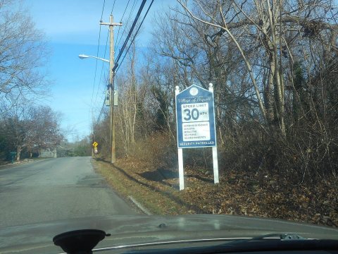 Poquott Village Speed Limit-Restrictions Sign-1