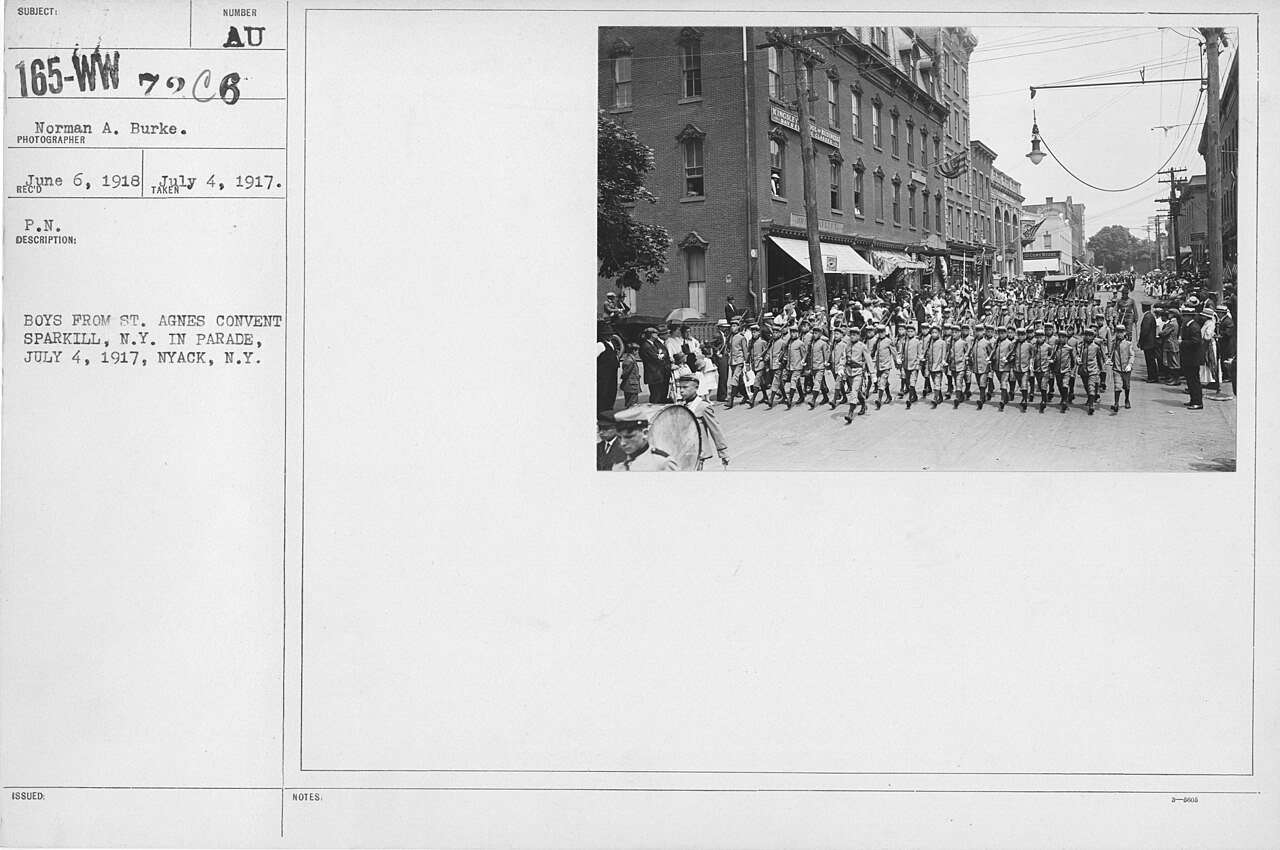 Ceremonies - Independence Day, 1917 - Boys from St. Agnes Convent Sparkill, N.Y. in parade, July 4, 1917, Nyack, N.Y