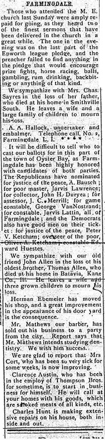 Farmingdale in the Long Islander News on March 22, 1897
