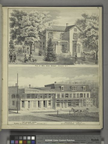 Res. of Mrs. Jane Grant, Greene N.Y; The Juliano Bank. Russell and Juliano, Bankers, Greene, N.Y; Residence and Store o…
