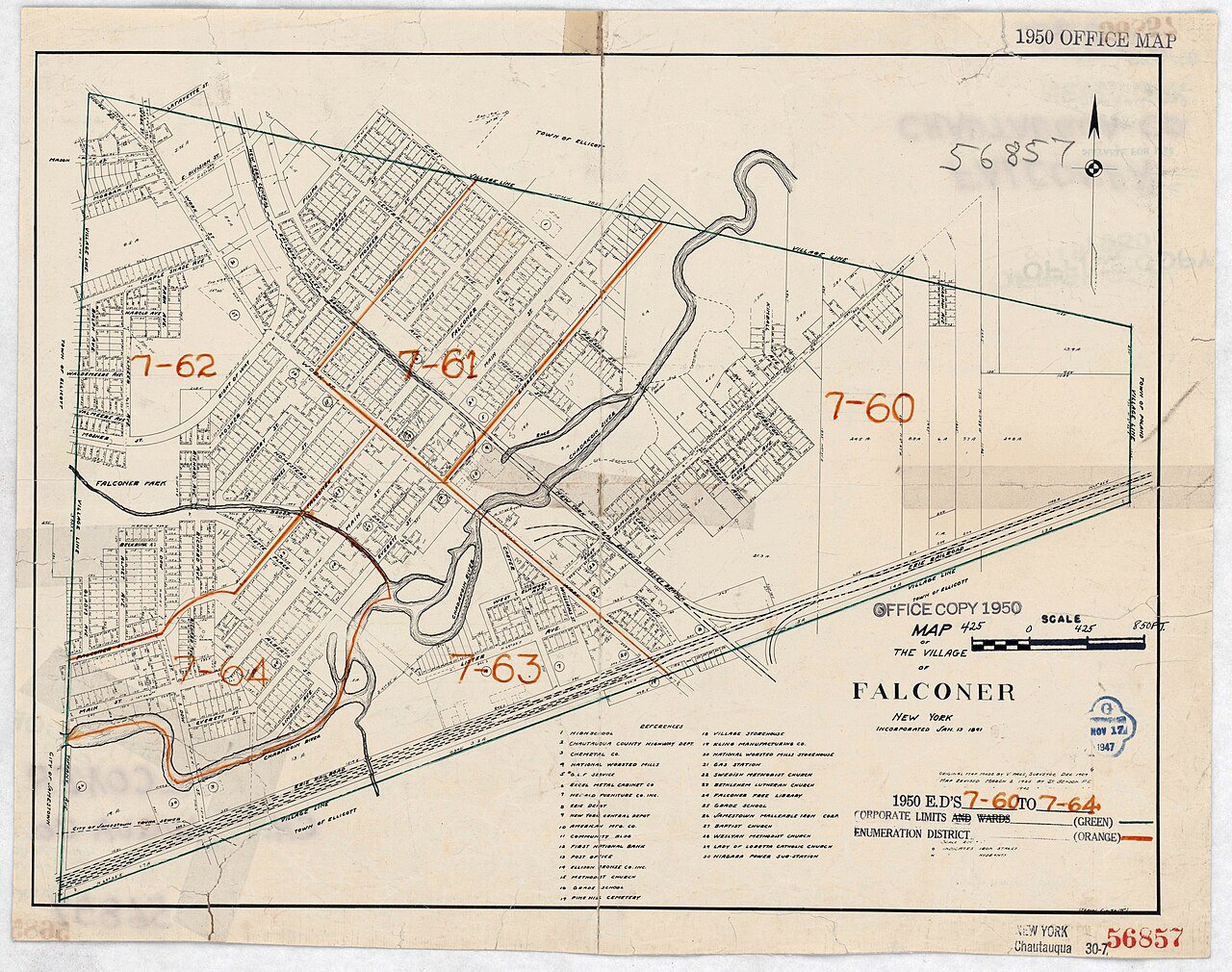 1950 Census Enumeration District Maps - New York (NY) - Chautauqua County - Falconer - ED 7-60 to 64