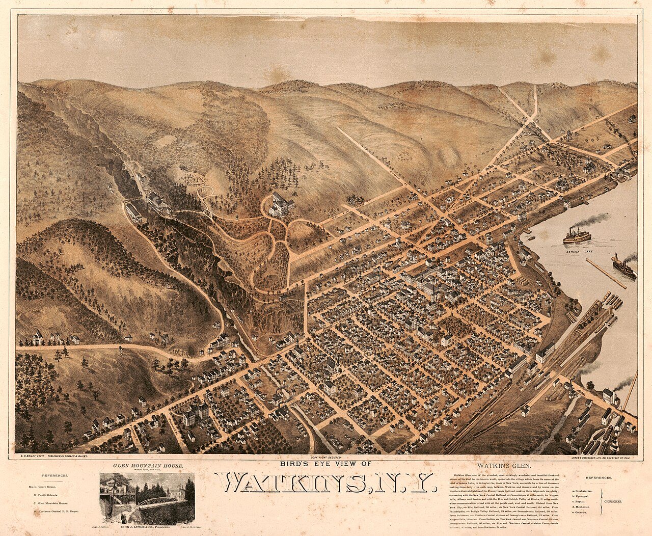 Bird's eye view of Watkins, N.Y