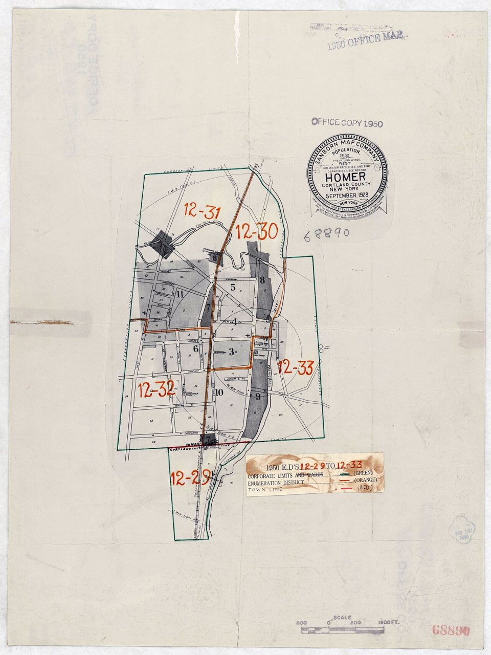 1950 Census Enumeration District Maps - New York (NY) - Cortland County - Homer - ED 12-29 to 33