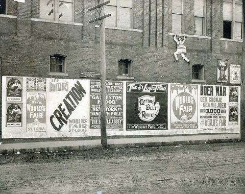Billboard in Camden, Arkansas advertising attractions at the 1904 World's Fair in St. Louis