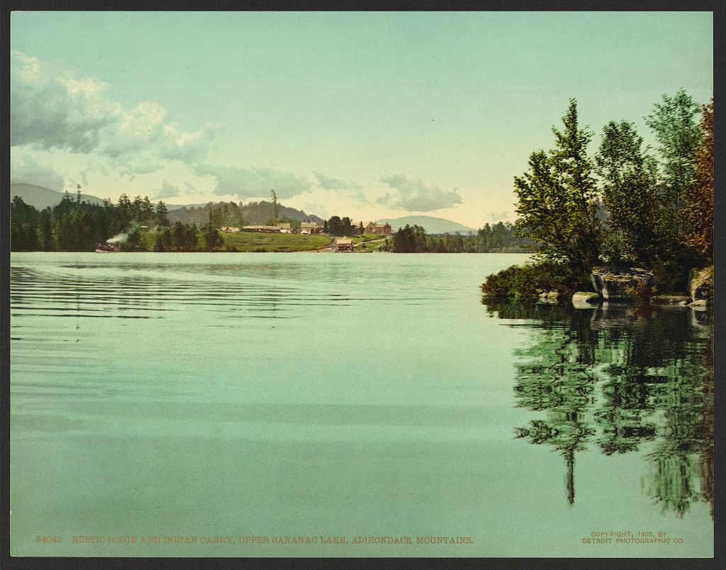 Rustic Lodge and Indian carry, Upper Saranac Lake, Adirondack Mountains