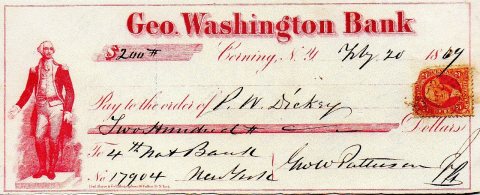 George Washington Bank Note dated 20 Feb 1869