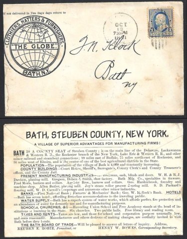 THE GLOBE, CLOTHIERS,HATTERS, Bath, NY, 1891