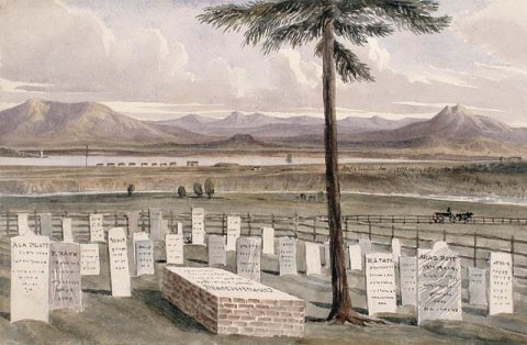 Barracks with Redoubts and Plattsburgh and Saranac River from Commodore Downie's Tomb