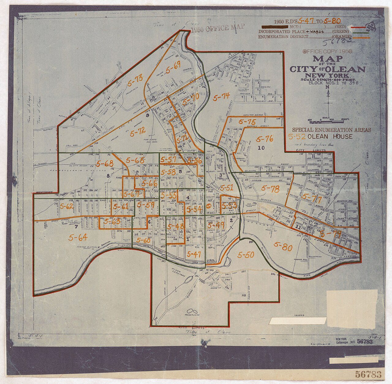 1950 Census Enumeration District Maps - New York (NY) - Cattaraugus County - Olean - ED 5-47 to 80
