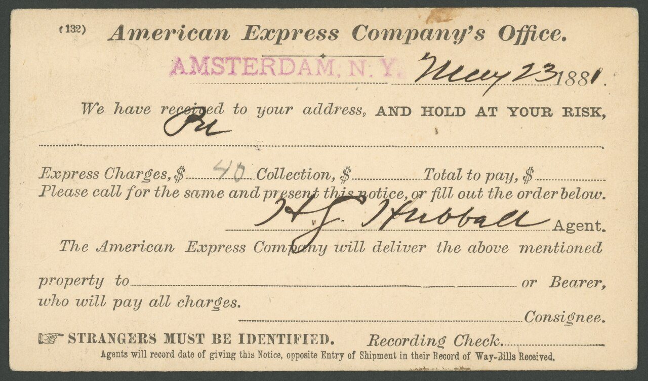 United States 1881 American Express Company postal card back