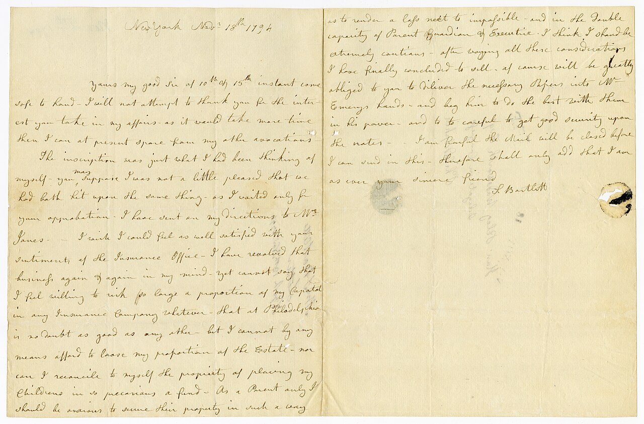 Samuel Bartlett to Peleg Wadsworth, 18 November 1794 (6e5686bc-389e-490e-9bff-fba1d45b1e32)
