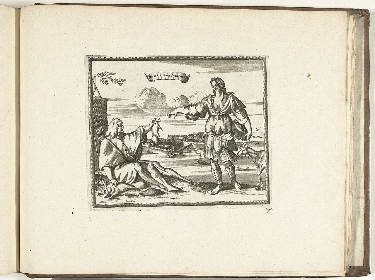 Inwoners van Nieuw Amsterdam, 1726 Nieu Amsterdam at New York (titel op object) Les Forces de l'Europe, Asie, Afrique e…