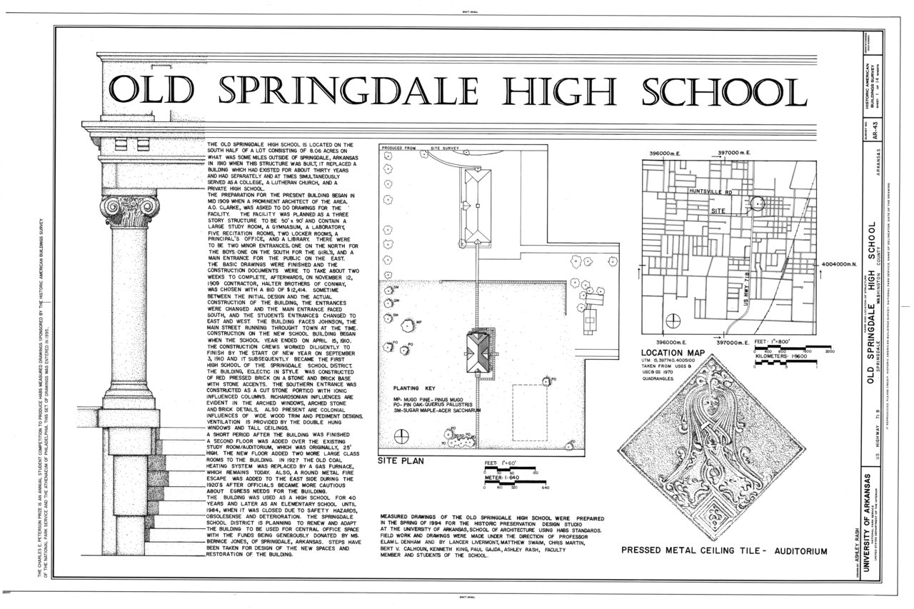 HABS ARK,72-SPRIGD,2- (sheet 1 of 14) - Old Springdale High School, U.S. Highway 71B