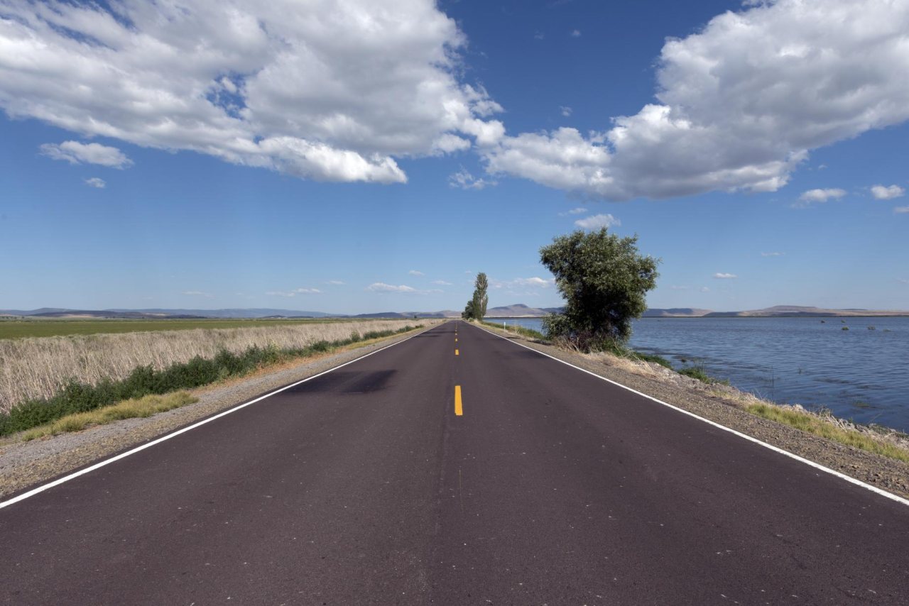 Road in Lower Klamath Lake region in Northern California