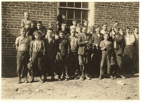 Shaw Cotton Mills. Overseer grouped all the workers, and several of them are surely under 13, and several began work un…