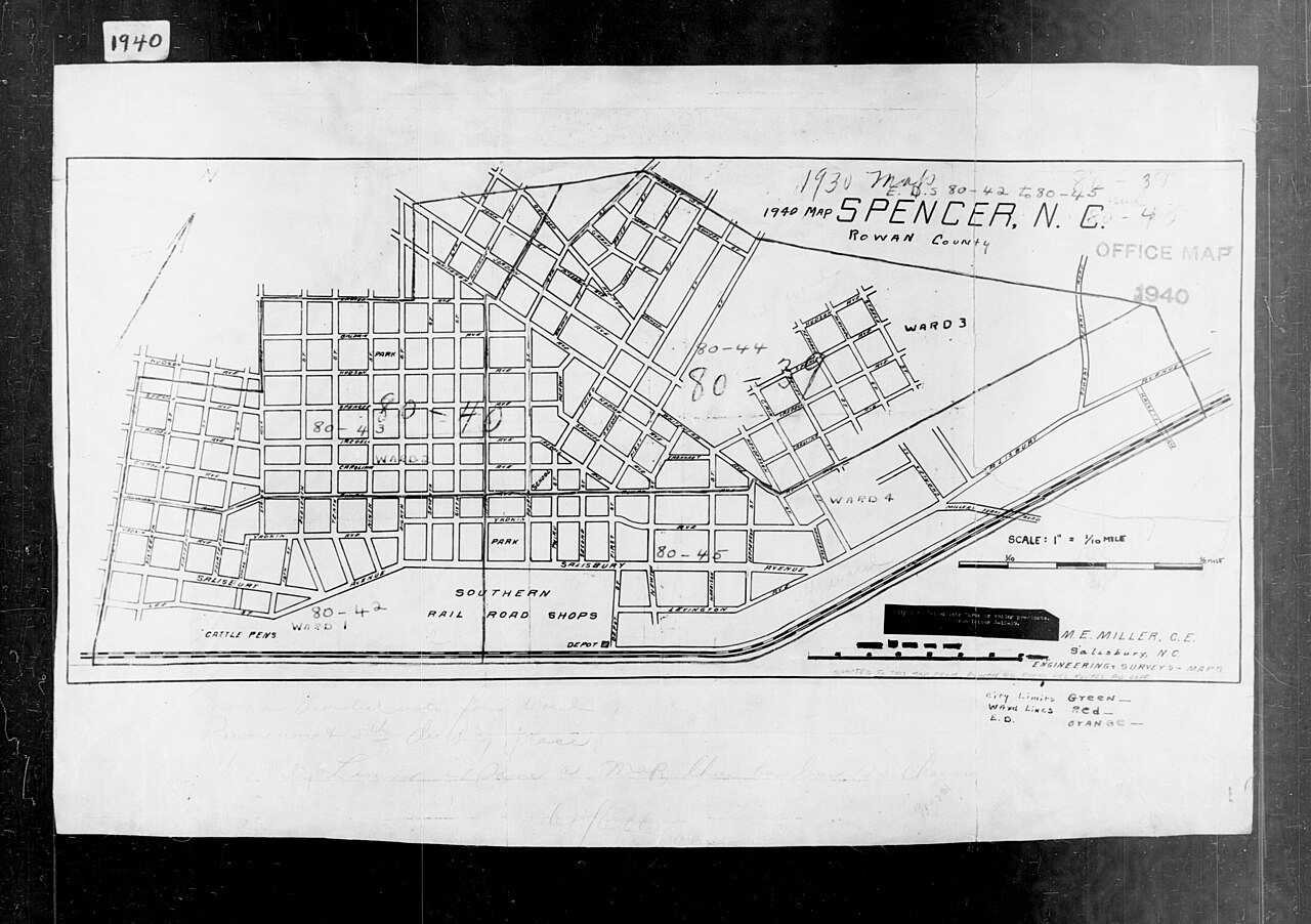 1940 Census Enumeration District Maps - North Carolina - Rowan County - Spencer - ED 80-42, ED 80-43, ED 80-44, ED 80-45