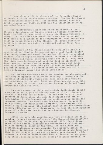History of Mt. Gilead, North Carolina