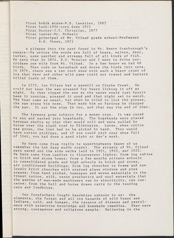 History of Mt. Gilead, North Carolina