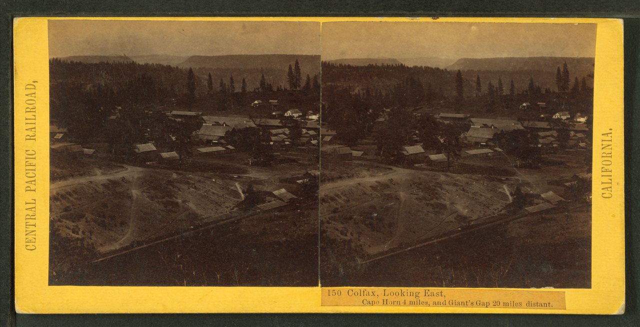 Colfax, looking East. Cape Horn 4 miles, Giant's Gap 20 miles distant.Alternate Title: Scenes in the Sierra Nevada Moun…