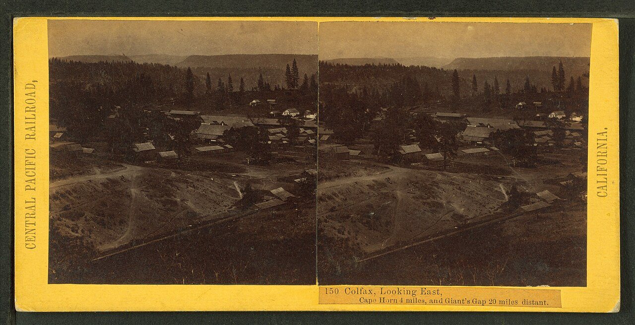 Colfax, looking East. Cape Horn 4 miles, Giant's Gap 20 miles distant.Alternate Title: Scenes in the Sierra Nevada Moun…