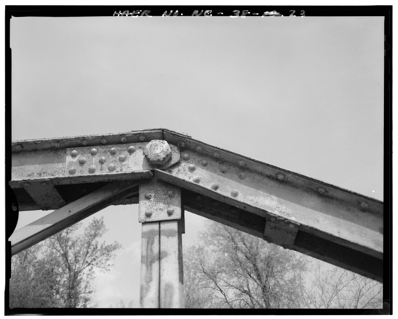 Detail view of upper chord intersection - Berry Hill Bridge, Spanning Dan River at State Route 1761 (VA State Route 880…