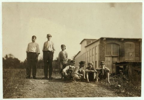 Groups of doffers, etc., all working in the Liberty Cotton Mill