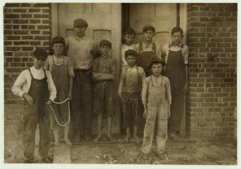 Groups of doffers, etc., all working in the Liberty Cotton Mill